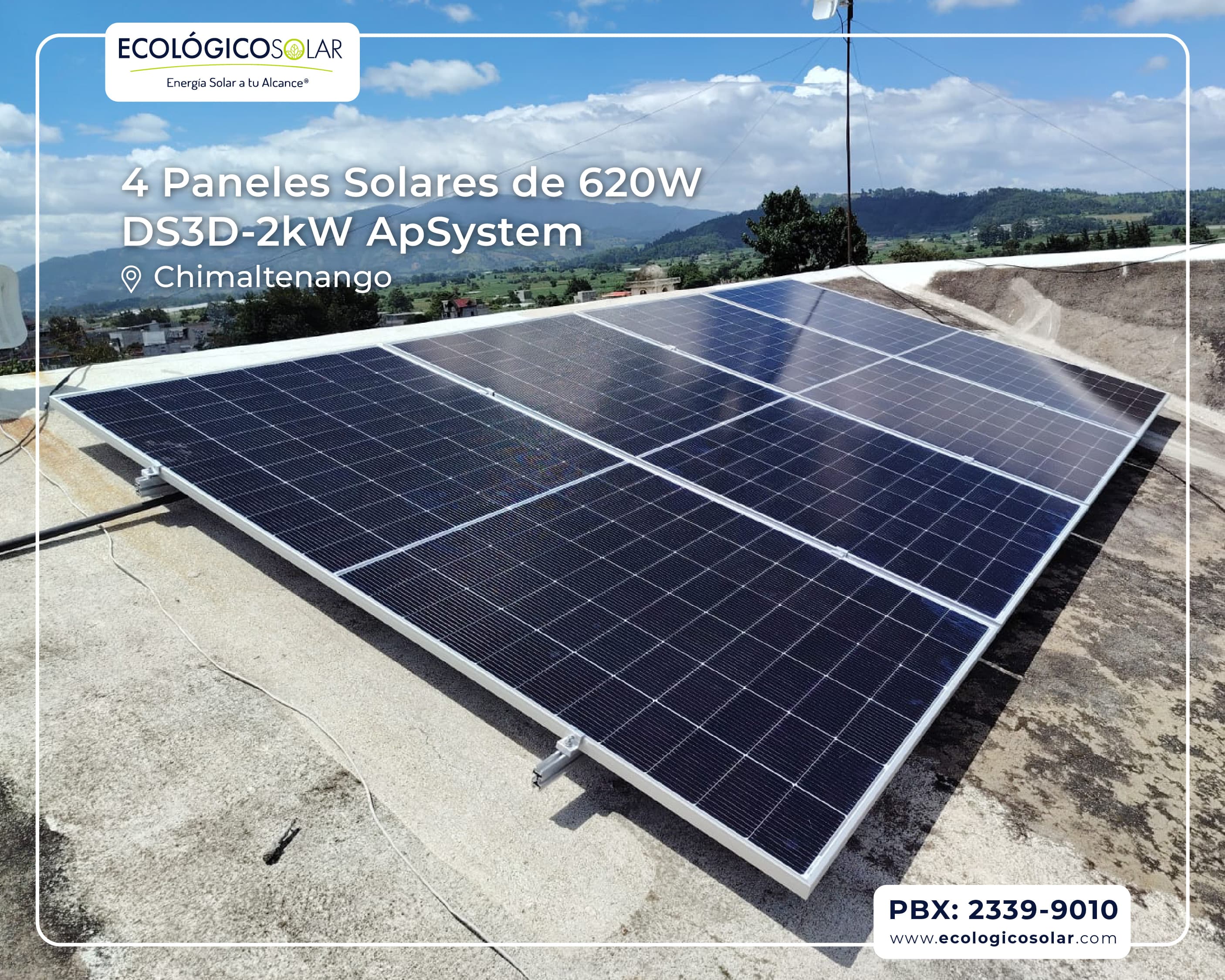 Aplicación Residencial - 4 Paneles Solares de 620W - Micro inversor DS3D-2kW ApSystem 