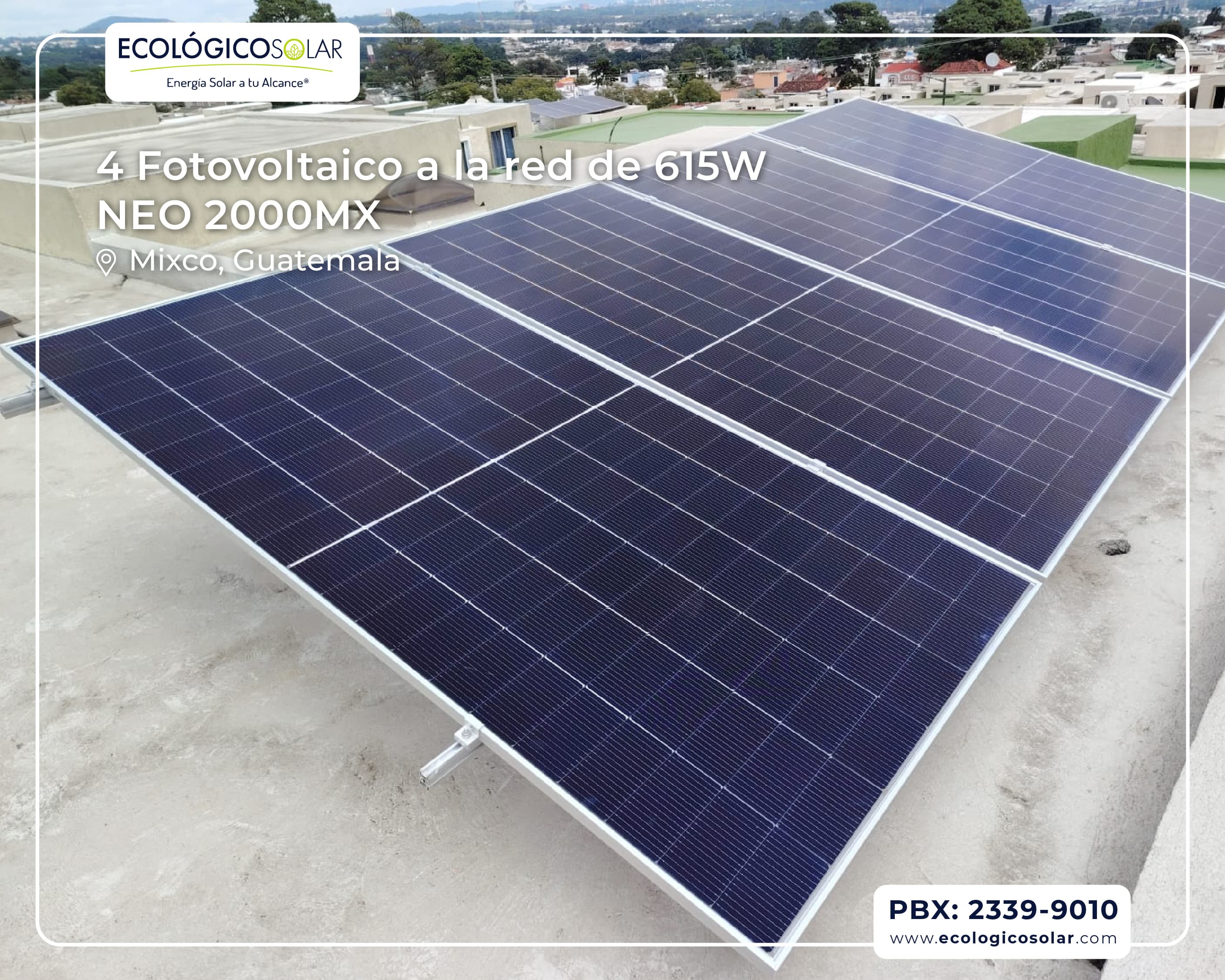 Aplicación Residencial - 4 Paneles Solares de 615W - Micro Inversor NEO 2000MX Growatt  