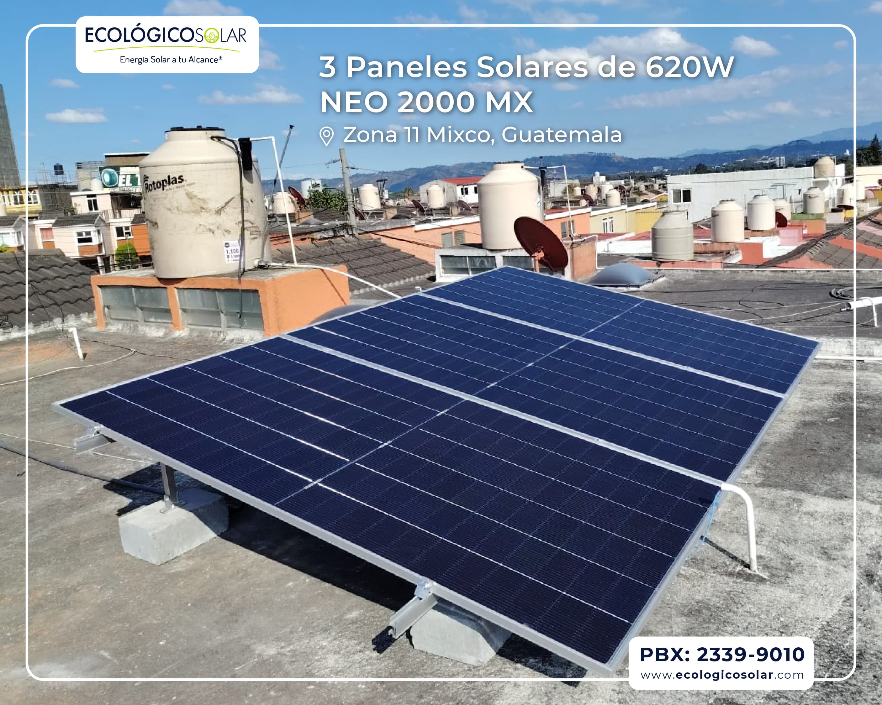 Aplicación Residencial - 3 Paneles Solares de 620W - Micro Inversor Growatt NEO 2000 MX