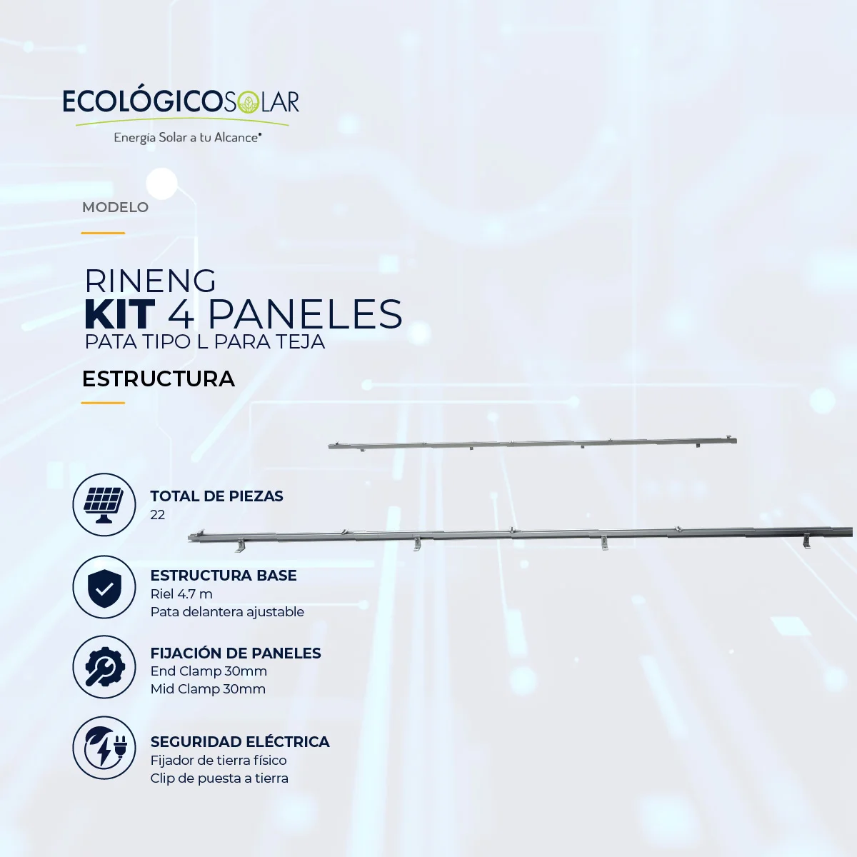  KIT 4 PANELES - PATA TIPO L PARA TEJA