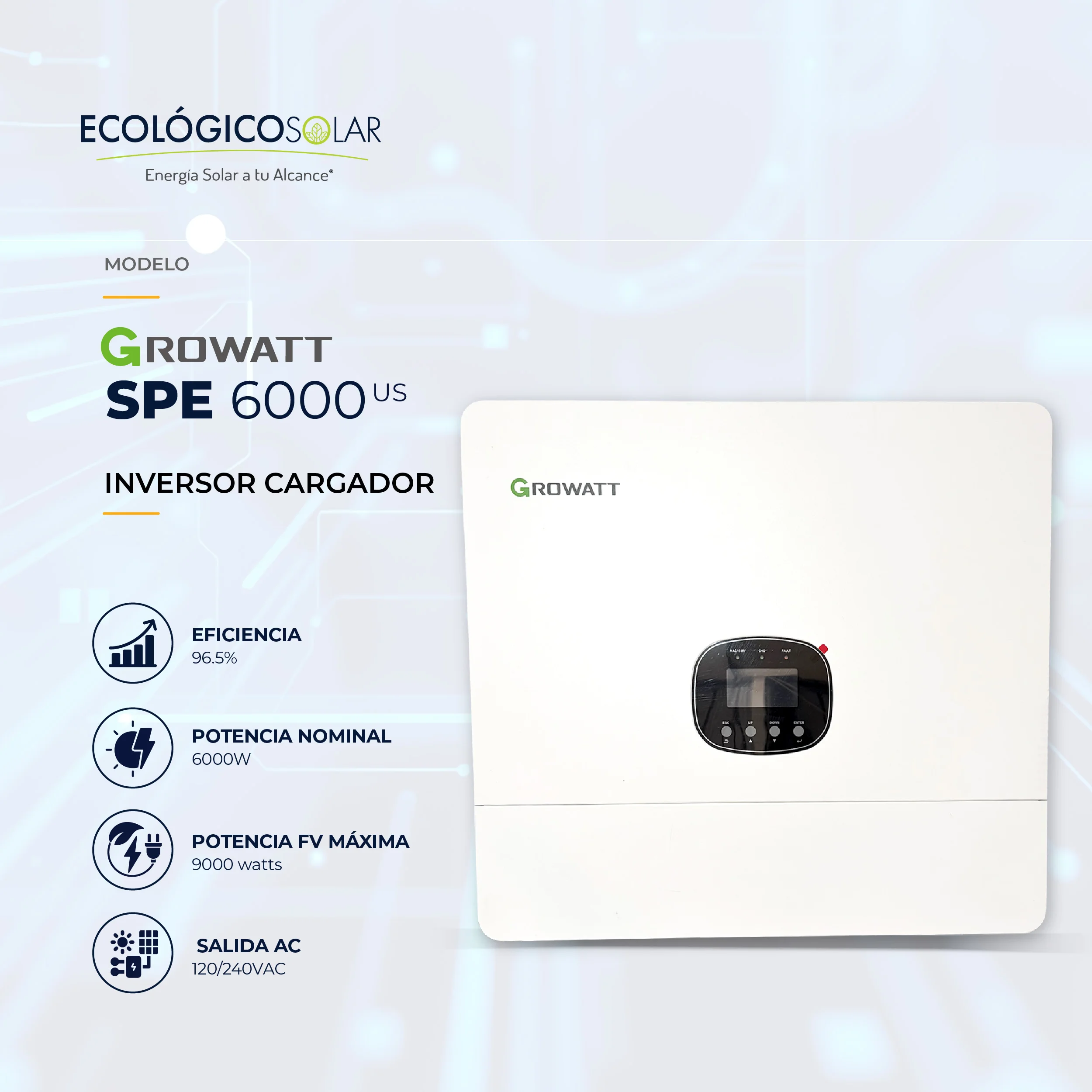 Inversor cagador Growatt SPE 6000 US (WIFI-F)